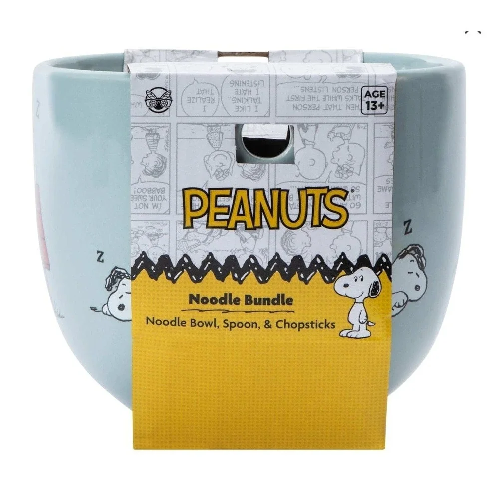 NEW! Peanuts Snoopy Poses Ramen Bowl & Chopsticks & Spoon Bundle Set‎ Of 4